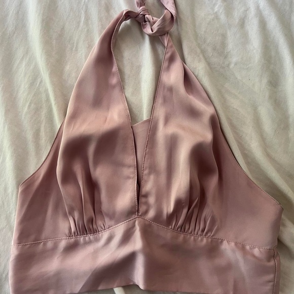 Cotton Candy LA Satin Cropped Halter Top Pink - Picture 1 of 2